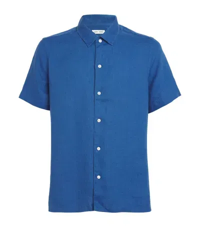 Samsoe & Samsoe Linen Short-sleeve Shirt In Blue