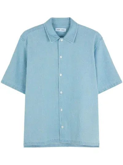 Samsoe & Samsoe Short-sleeve Denim Shirt In Blue