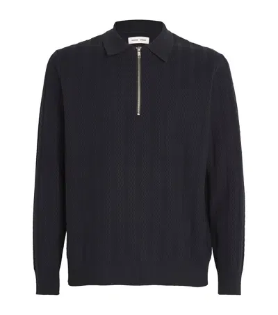 Samsoe & Samsoe Zigzag Striped Polo Sweater In Navy