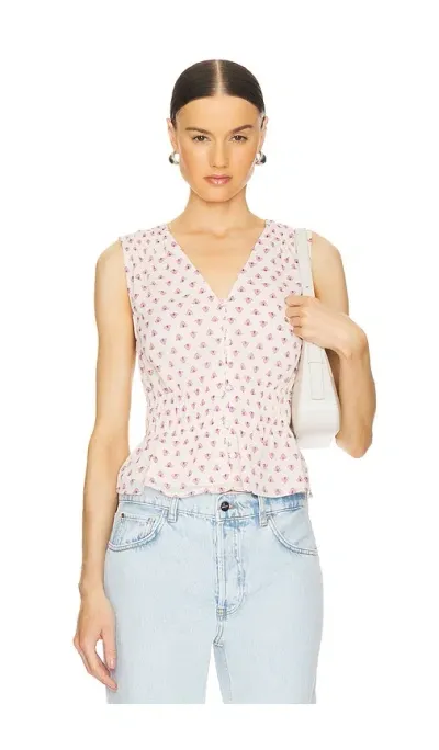 Sanctuary Print Shirred Crinkle Button-up Top In Multi