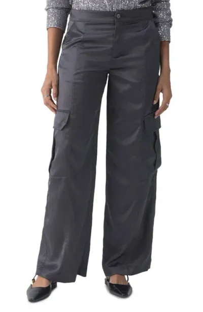 Sanctuary Elite High Waist Satin Cargo Pants In Gun Metal