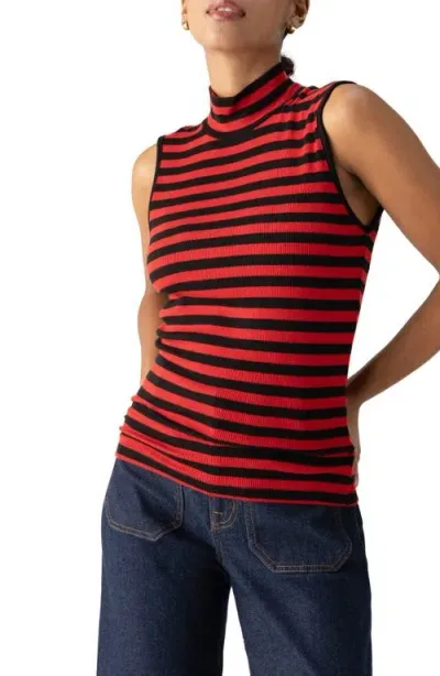 Sanctuary Essential Stripe Sleeveless Mock Neck Knit Top In Black Cherry