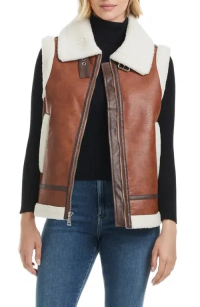 Sanctuary Faux Shearling Vest In Cognac/cream