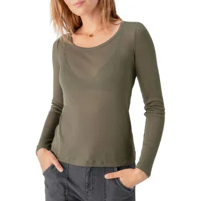 Sanctuary Keep It Simple Long Sleeve Lyocell & Wool T-shirt In Dark Olive