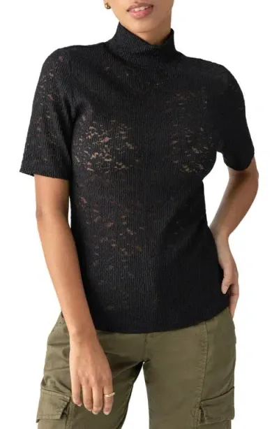 Sanctuary Lace Jacquard Mock Neck Top In Black