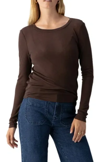 Sanctuary Long Sleeve Lyocell & Wool T-shirt In Coffee