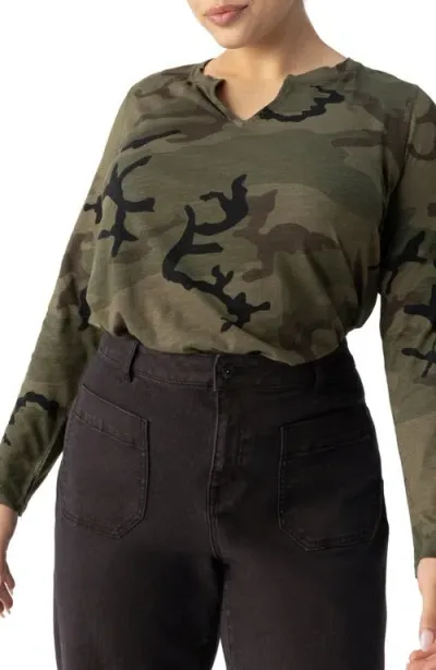 Sanctuary Perfect Notch Print Long Sleeve T-shirt In Hiker Camo