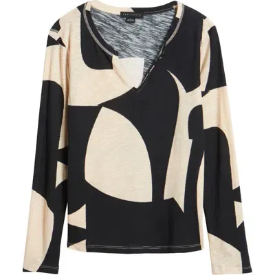 Sanctuary Print Split Neck Knit Top In Formation