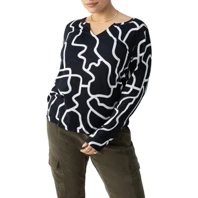 Sanctuary Print Split Neck Knit Top In Labyrinth