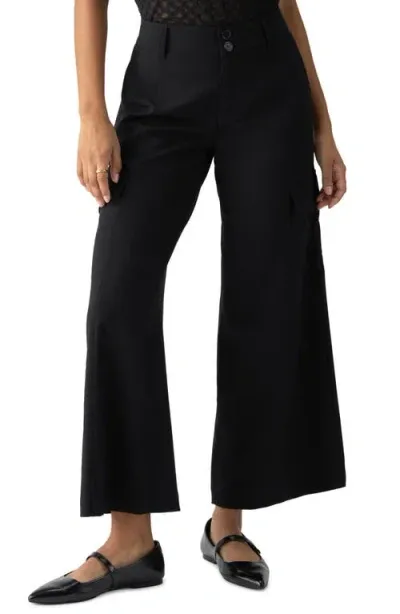 Sanctuary Rebel Wide Leg Crop Cargo Pants In Black