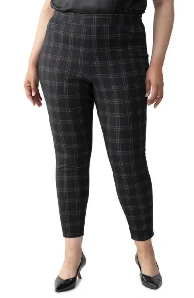 Sanctuary Runway Plaid Ponte Pocket Leggings In Garnet