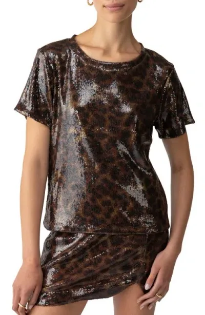 Sanctuary Sequin Animal Print Perfect Tee In Night Spot