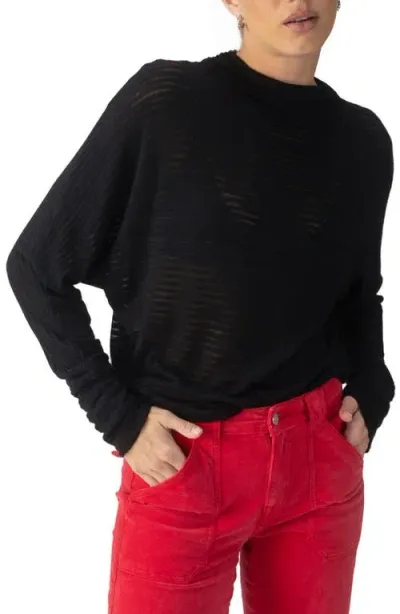 Sanctuary Sheer Stripe Funnel Neck Sweater In Black