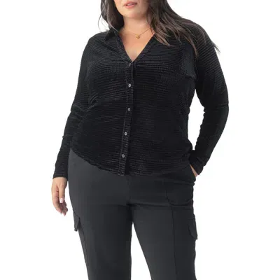 Sanctuary Textured Velvet Button-up Shirt In Black