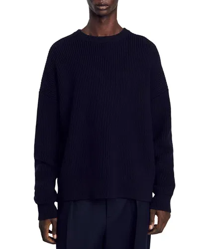 Sandro Carter Wool & Cashmere Oversized Fit Sweater In Navy Blue