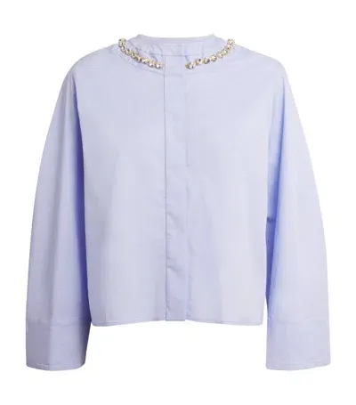 Sandro Crystal-neckline Cropped Shirt In Blue