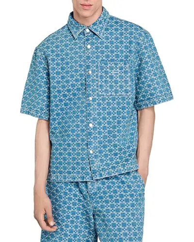 Sandro Cross Denim Shirt In Sky Blue