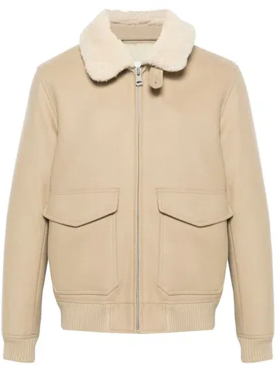 Sandro Detachable-collar Aviator Jacket In Ficelle