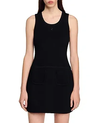 Sandro Donna Mixed Media Dress In Black