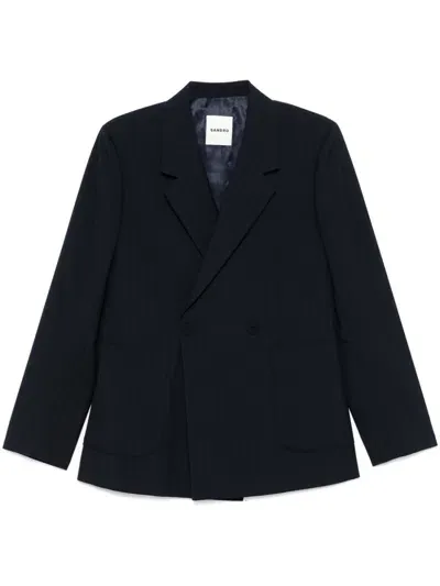 Sandro Double-breasted Blazer In Blau