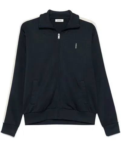 Sandro Embroidered-logo Zip-up Sweatshirt In Blue