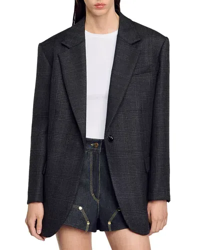 Sandro Felicie Single Breasted Blazer In Dark Grey