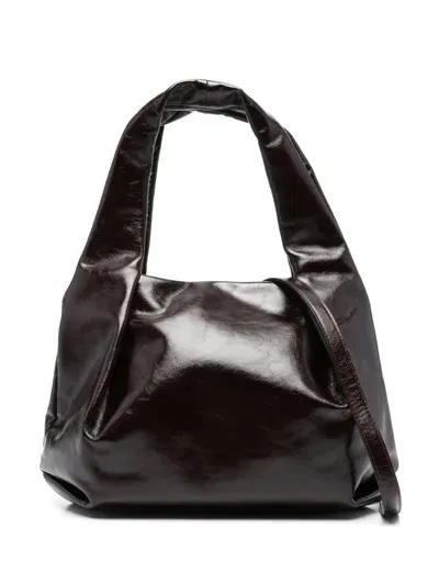 Sandro Grained Leather Tote Bag In Brown