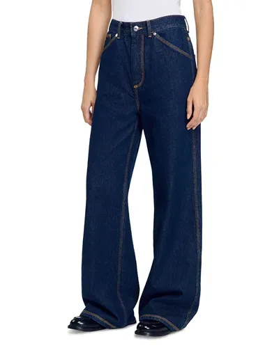 Sandro Ismael High Rise Wide Leg Jeans In Blue Jean