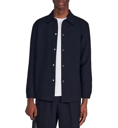 Sandro Joker Minimal Regular Fit Button Down Shirt In Navy Blue