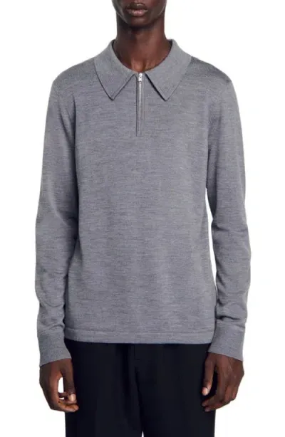 Sandro Knit Polo Sweater In Mocked Grey