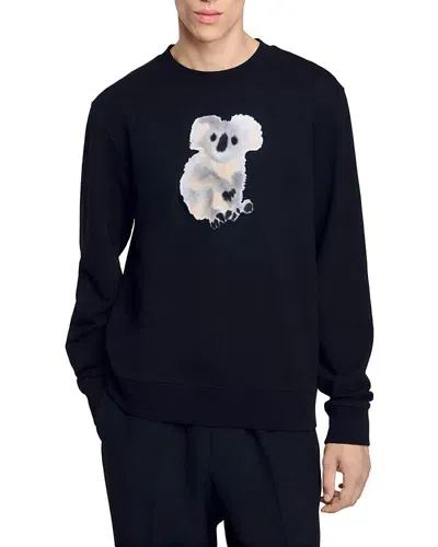 Sandro Koala Graphic Crewneck Sweatshirt In Black