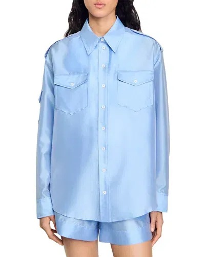 Sandro Major Blouse In Sky Blue