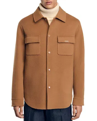 Sandro New Beta Snap Front Shirt Jacket In Camel