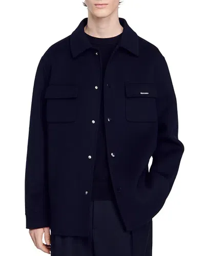 Sandro Double-faced Overshirt In Navy Blue