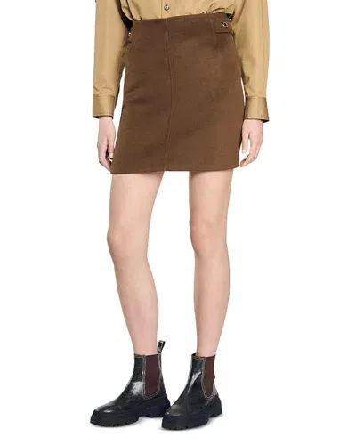 Sandro Double-faced Short Wool Skirt In Olive Green