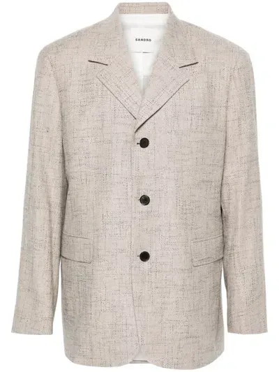 Sandro Patterned-jacquard Blazer In Gray