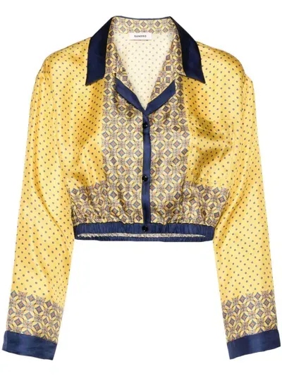 Sandro Polka Dot Silk Blouse In Jaunes / Oranges