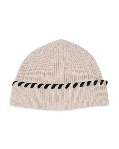 Sandro Porty Hand Crafted Velvet Trim Beanie In Beige