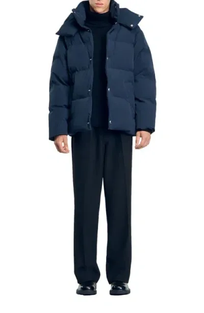 Sandro Quilted Puffer Jacket In Blue Prusse