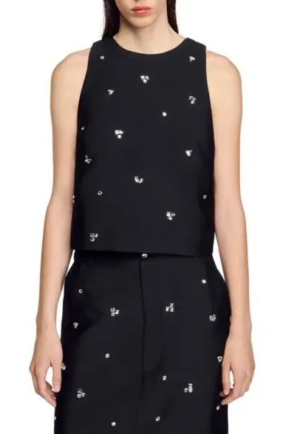 Sandro Crystal-embellished Tank Top In Black