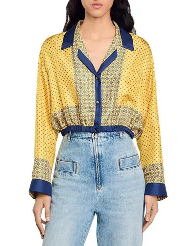 Sandro Sunshine Silk Pajama Shirt In Yellow/blue