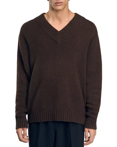 Sandro V Neck Sweater In Brown