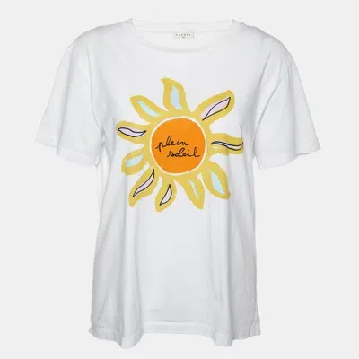 Pre-owned Sandro White Sun Print Cotton Crew Neck T-shirt M