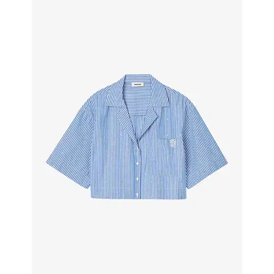 Sandro Crystal-embellished Cropped Shirt In Blue