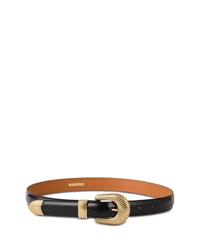 Sandro Womens Noir / Gris Eve Metal-hardware Leather Belt In Brown