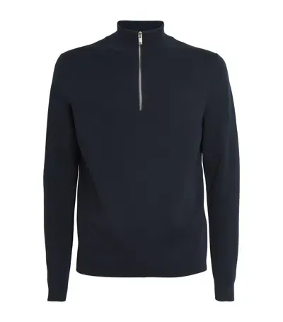 Sandro Wool Quarter-zip Sweater In Blue