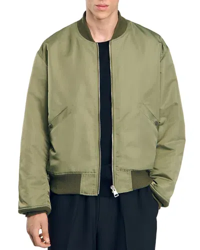 Sandro Zip Front Bomber Jacket In Olive Green