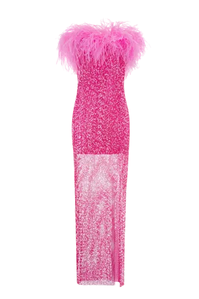 Santa Brands Women's Sparkle Feather Strapless Maxi Dress In Pink