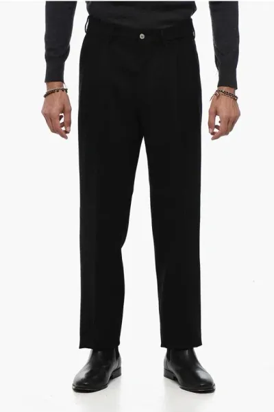 Santaniello Double-pleat Wool Blend Pants In Black