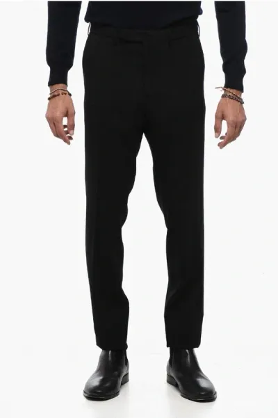 Santaniello Wool Blend Il Viaggiatore Pants With Belt Loops In Black